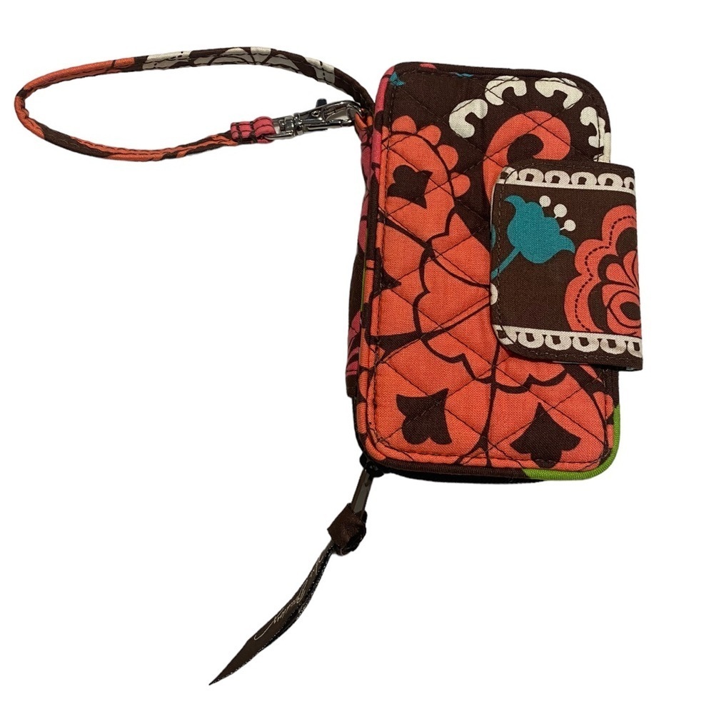 Vera Bradley "Lola" Wristlet | Brown & Pink Floral Quilted Wallet ID Case